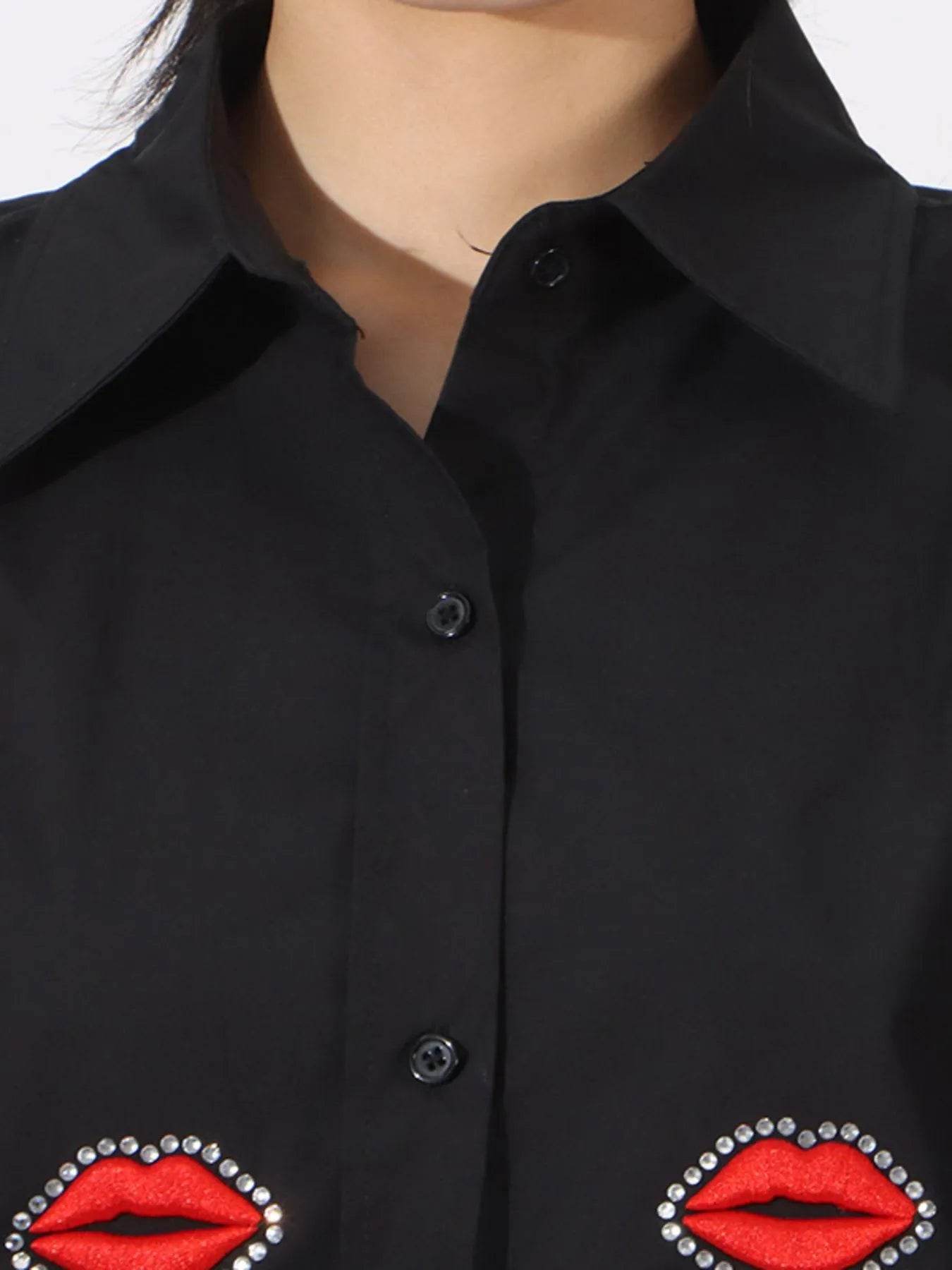 Lips Button Up Long Sleeve Shirt - Tredona LLC