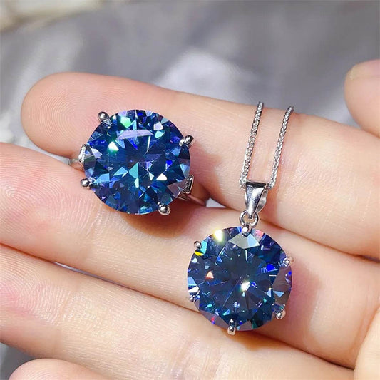 10 Carat Moissanite 925 Sterling Silver Ring and Necklace Set - Tredona LLC