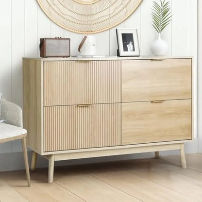 VOWNER Fluted 4 Drawers Dresser for Bedroom, 47 Wide Modern Chest of Drawers, Pull-Free Drawers, Wooden Closet Clothes Storage O