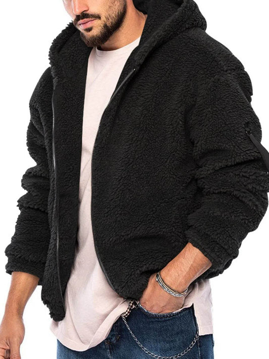 Men's Full Size Sherpa Fleece Hooded Zip-Up Jacket Plus Size - Tredona LLC