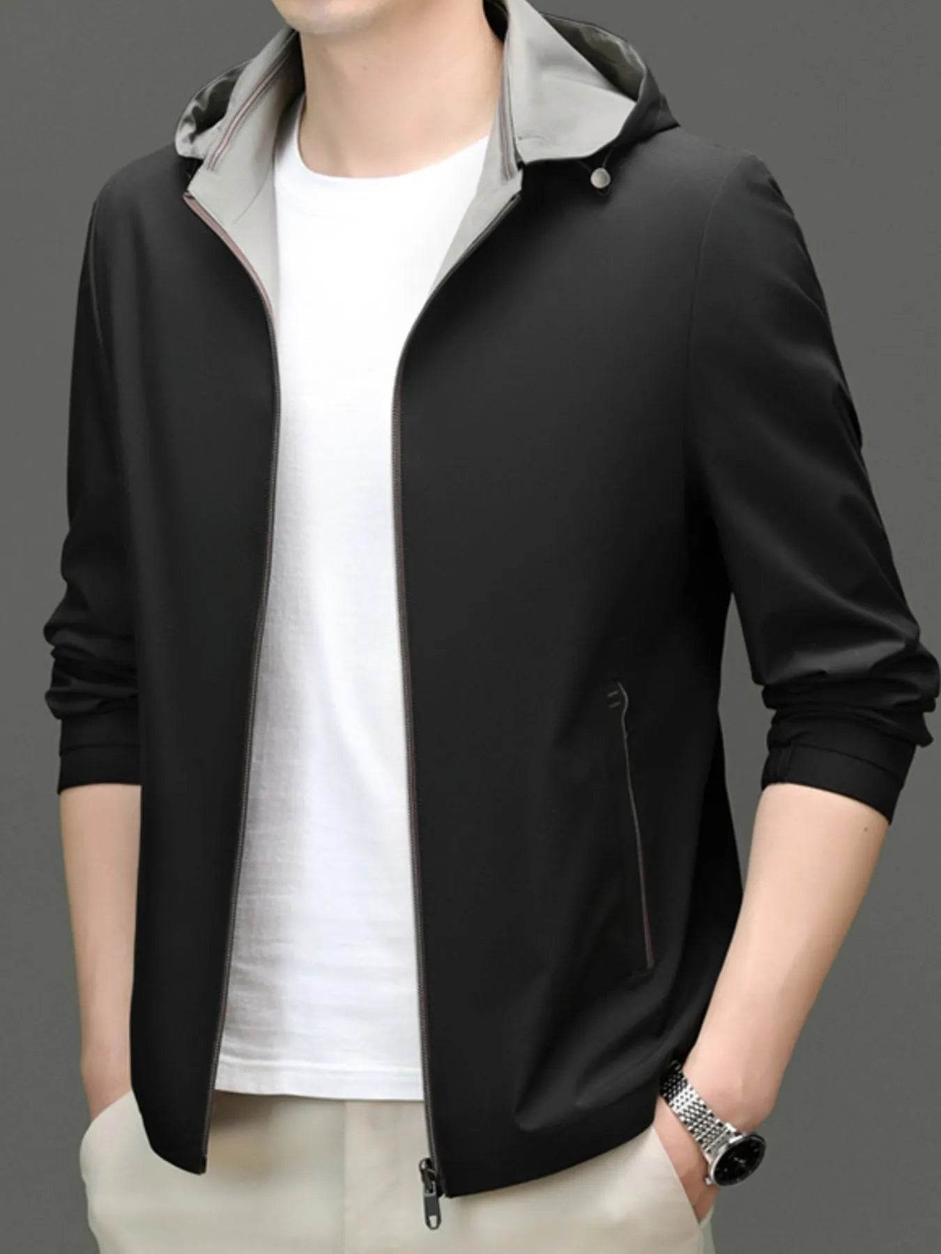Men's Plus Size Zip Up Long Sleeve Hooded Jacket - Tredona LLC