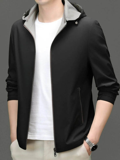 Men's Plus Size Zip Up Long Sleeve Hooded Jacket - Tredona LLC