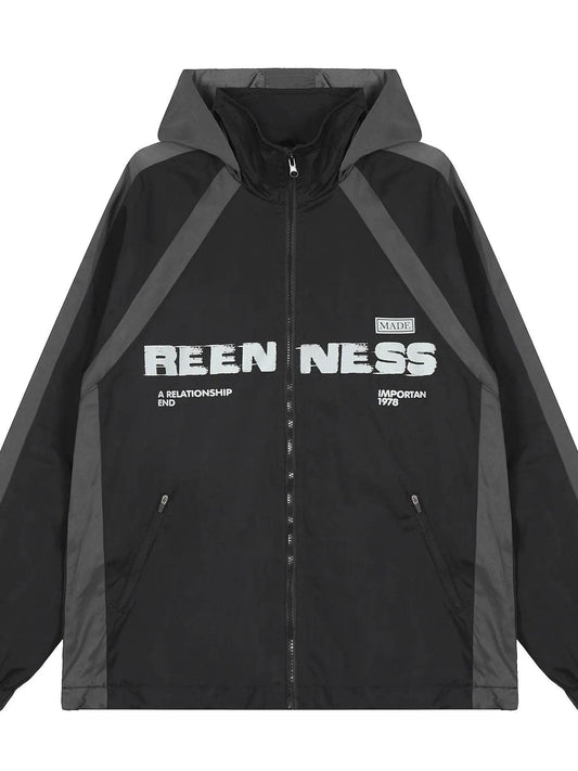 Men's Letter Zip Up Hooded Windbreaker Jacket - Tredona LLC