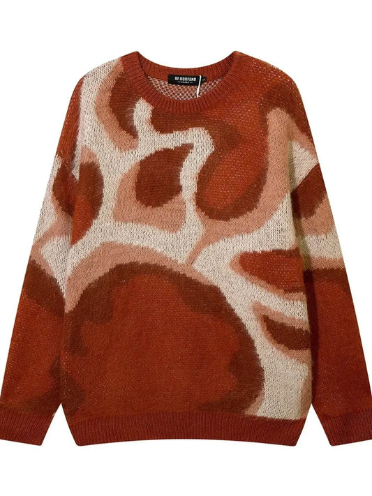 Men's Abstract Pattern Round Neck Knit Sweater - Tredona LLC