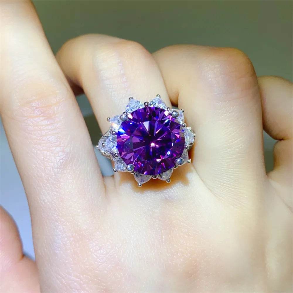 10 Carat Moissanite 925 Sterling Silver Flower Shape Ring - Tredona LLC
