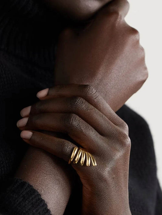 18K Gold-Plated Stainless Steel Irregular Lines Open Ring - Tredona LLC