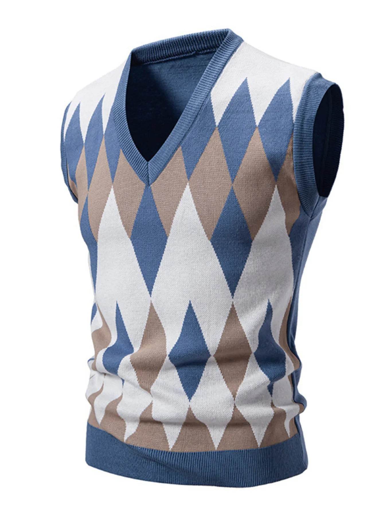 Men's Plus Size Diamond Pattern V-Neck Sweater Vest - Tredona LLC