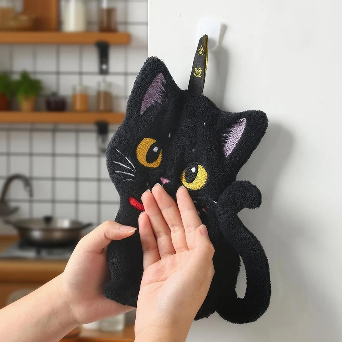 2pcs Black Cat Hand Towel Cute Handkerchief Towels Halloween Decoration 2025 Kitchen Towels for Hands Super Absorbent Towel