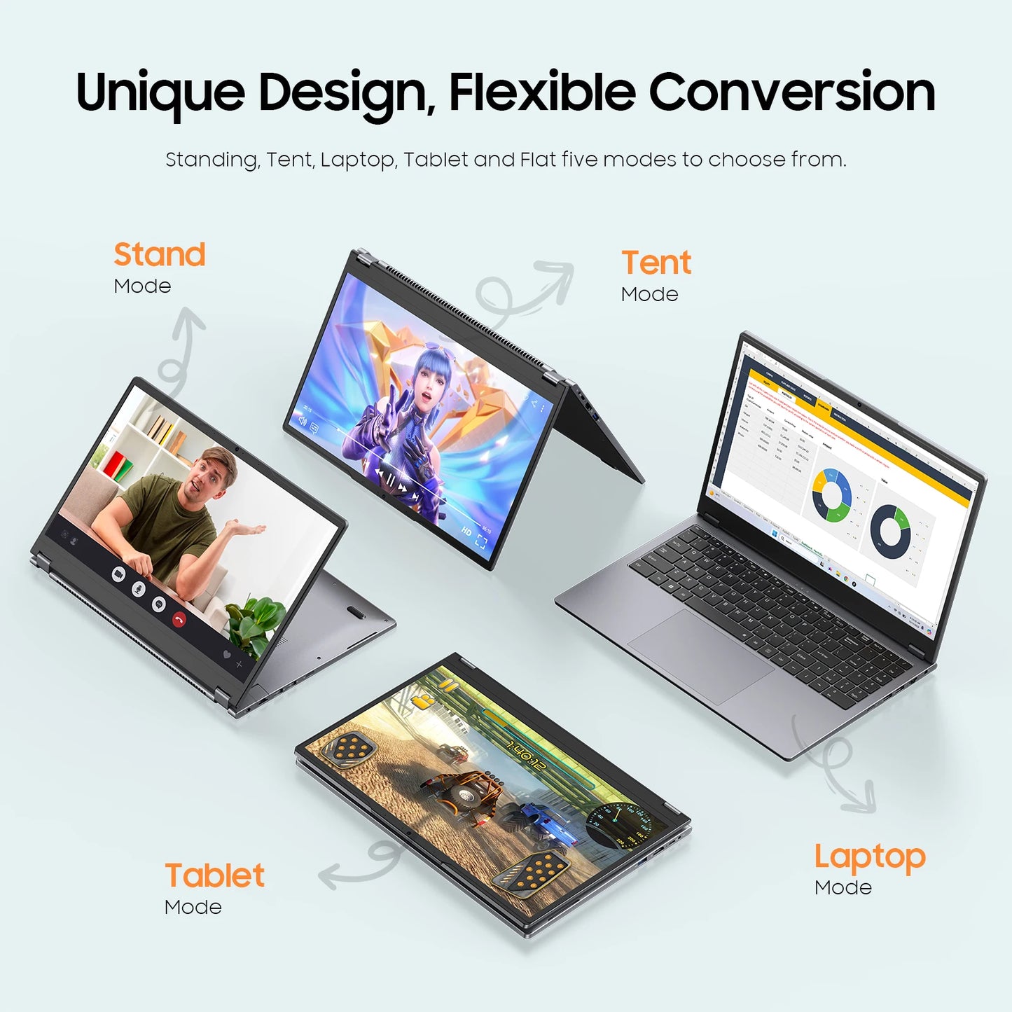 2 in 1 Laptop Computer,15.6" 16GB 512GB Touchscreen , AMD Ryzen R3 3200U, Radeon Vega 3, 1920x1080 FHD Display Blacklit Keyboard