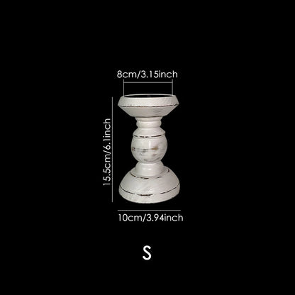 1Piece Wood Candlestick Tabletop Retro White Candle Holder Home Decoration Wooden Candles Rack Nostalgic Photography