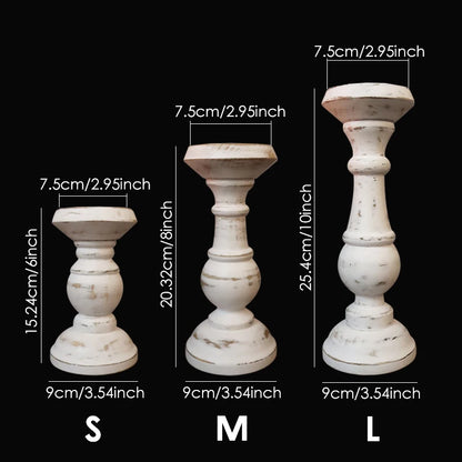 1Piece Wood Candlestick Tabletop Retro White Candle Holder Home Decoration Wooden Candles Rack Nostalgic Photography