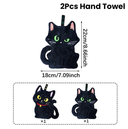 2pcs Black Cat Hand Towel Cute Handkerchief Towels Halloween Decoration 2025 Kitchen Towels for Hands Super Absorbent Towel