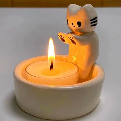 Cartoon Cat Candle Holder Cat Tea Light Candle Holder Office Home Desktop Decorative Ornaments Cute Candlestick Craft Decoration