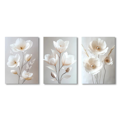 1PC/3PCS Frameless Nordic Beige Peony Flowers Canvas Painting Modern Floral Botanical Posters Aesthetic Wall Art Home Decoration