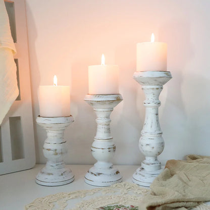 1Piece Wood Candlestick Tabletop Retro White Candle Holder Home Decoration Wooden Candles Rack Nostalgic Photography
