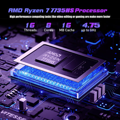 كمبيوتر محمول ACEMAGIC للألعاب بشاشة 16 بوصة عالية الدقة، معالج AMD Ryzen 7 7735HS، ذاكرة وصول عشوائي (RAM) سعة 16 جيجابايت، ومحرك أقراص SSD سعة 512 جيجابايت، ونظام تشغيل Windows 11 Pro، ولوحة مفاتيح بإضاءة خلفية، وواي فاي 6، وتقنية BT5.2