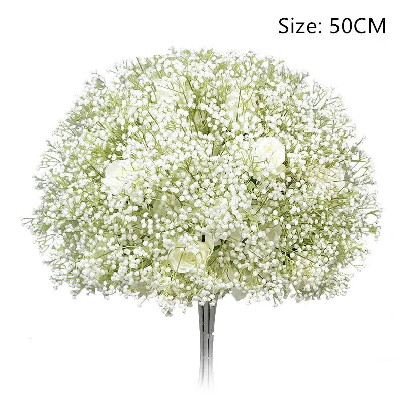 White Baby's Breath Artificial Flowers Silk Hydrangea Bunch Outdoor Wedding Decor Runners Home Decoration Props