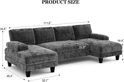 Txtin's U Shaped Sectional Couches for Living Room, 111 Inch Modular Sofa with Double Chaise, Large Lounge Couch for Apartment,G