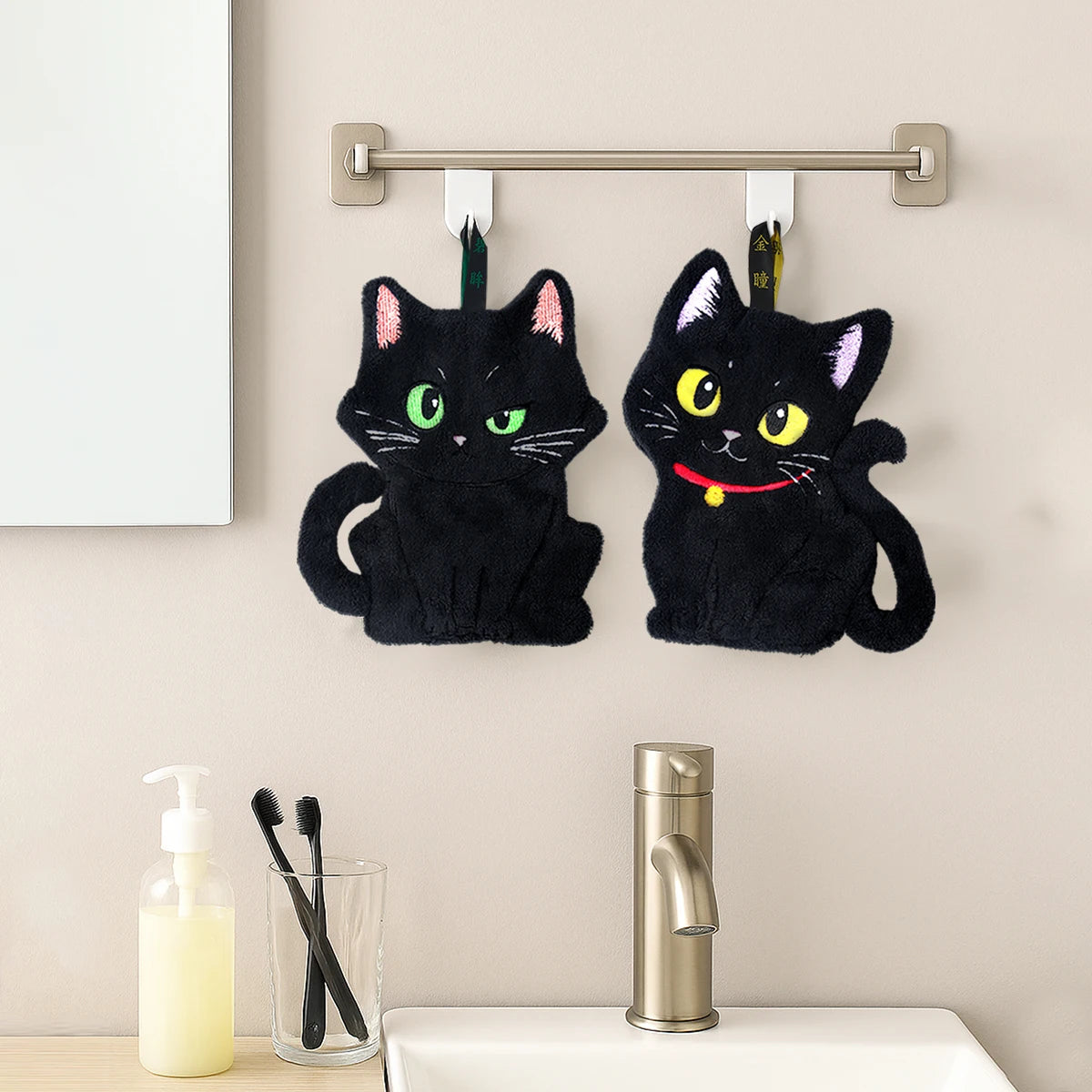 2pcs Black Cat Hand Towel Cute Handkerchief Towels Halloween Decoration 2025 Kitchen Towels for Hands Super Absorbent Towel