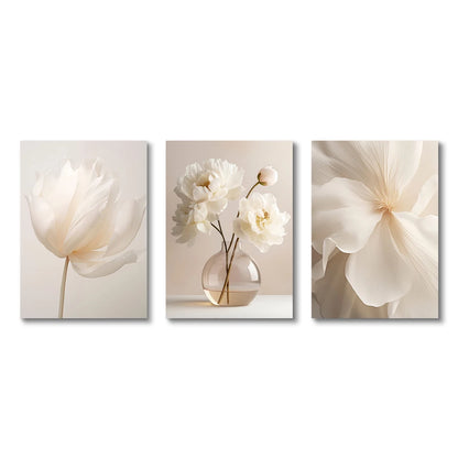 1PC/3PCS Frameless Nordic Beige Peony Flowers Canvas Painting Modern Floral Botanical Posters Aesthetic Wall Art Home Decoration