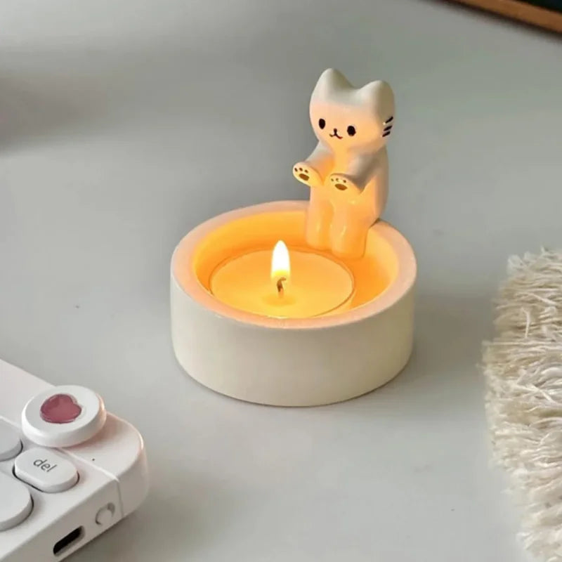 Cartoon Cat Candle Holder Cat Tea Light Candle Holder Office Home Desktop Decorative Ornaments Cute Candlestick Craft Decoration