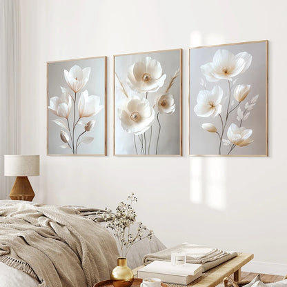 1PC/3PCS Frameless Nordic Beige Peony Flowers Canvas Painting Modern Floral Botanical Posters Aesthetic Wall Art Home Decoration