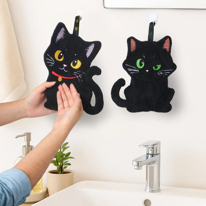 2pcs Black Cat Hand Towel Cute Handkerchief Towels Halloween Decoration 2025 Kitchen Towels for Hands Super Absorbent Towel