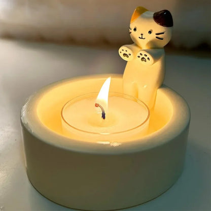 Cartoon Cat Candle Holder Cat Tea Light Candle Holder Office Home Desktop Decorative Ornaments Cute Candlestick Craft Decoration