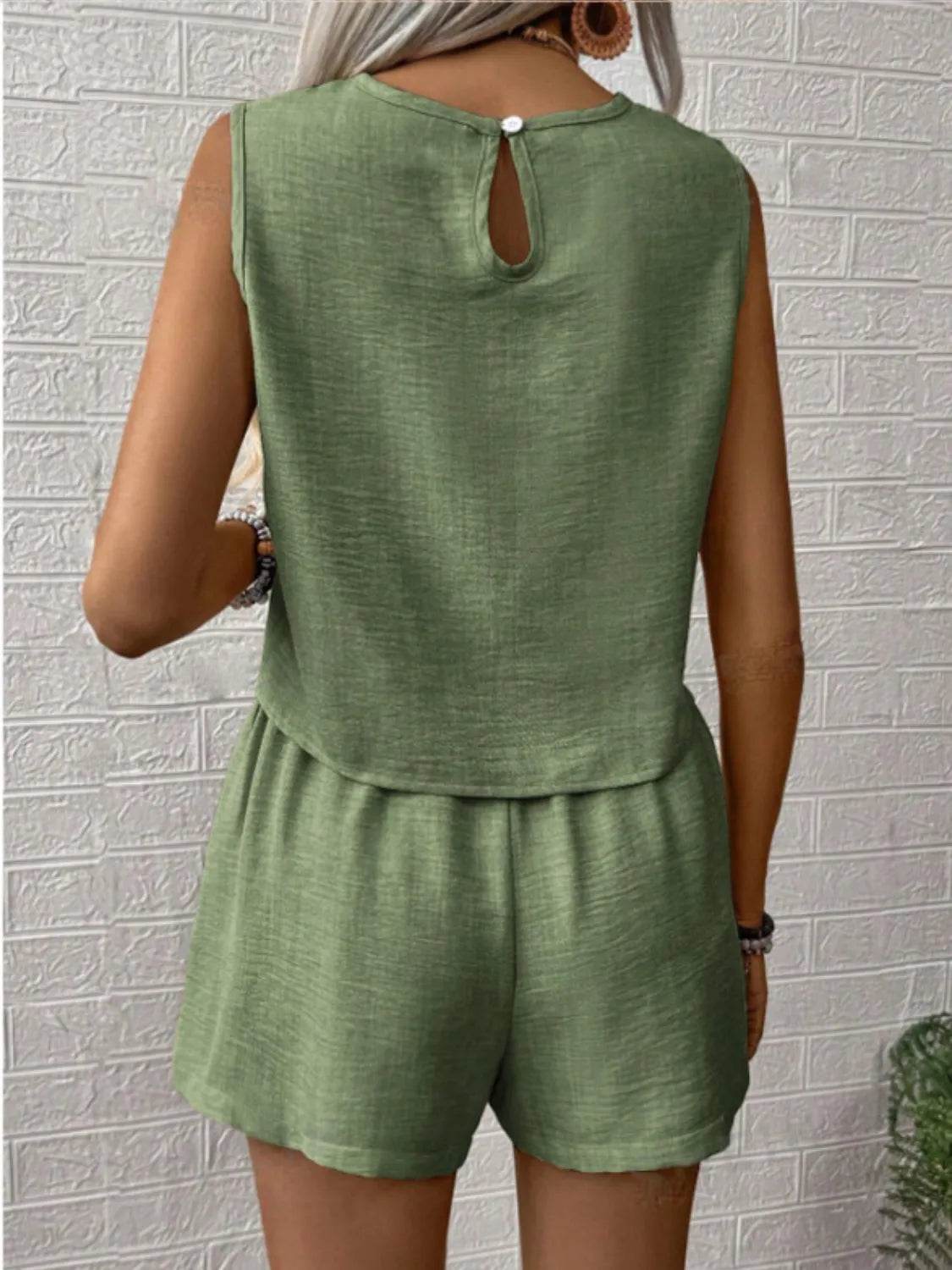 Round Neck Sleeveless Top and Shorts Set - Tredona LLC