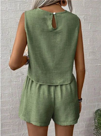 Round Neck Sleeveless Top and Shorts Set - Tredona LLC