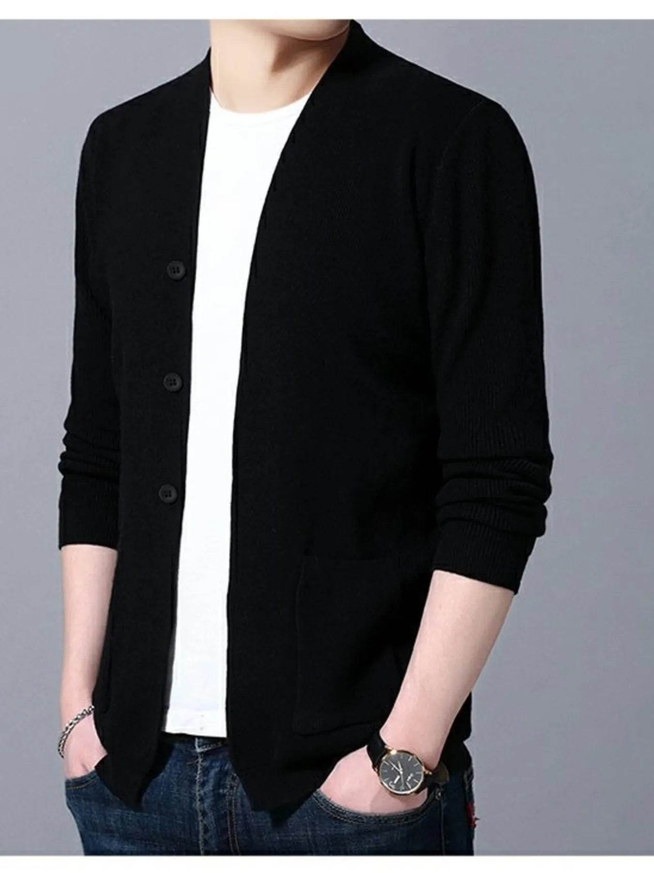 Men's Plus Size Long Sleeve Cardigan with Pockets - Tredona LLC