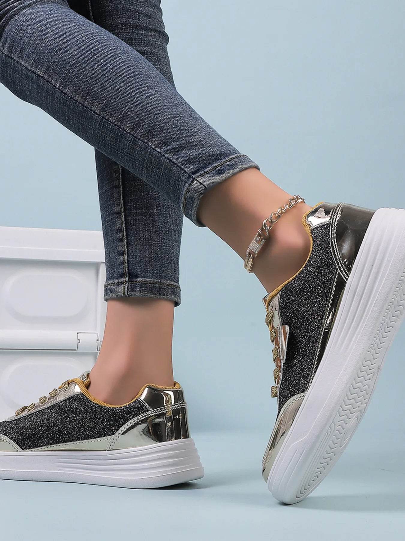 Glitter Metallic Platform Sneakers - Tredona LLC