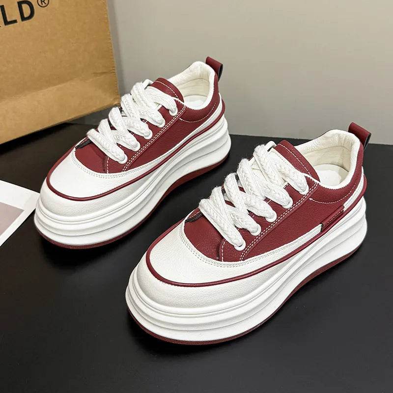 Lace-Up Contrast Platform Sneakers - Tredona LLC