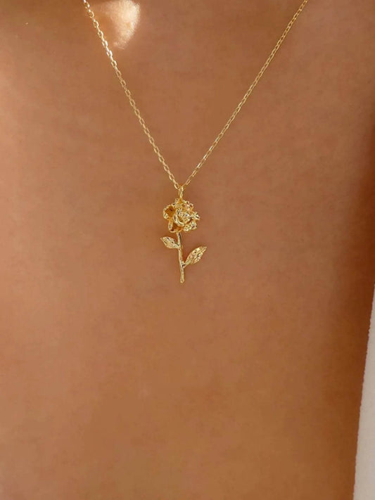 Alloy Rose Pendant Necklace - Tredona LLC