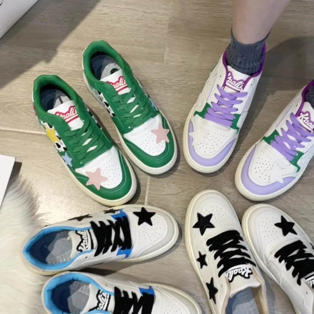 Contrast Star Round Toe Athletic Sneakers - Tredona LLC