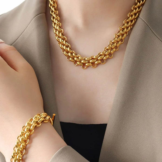Gold Chain Link Jewelry Set with Necklace and Bracelet - Tredona LLC