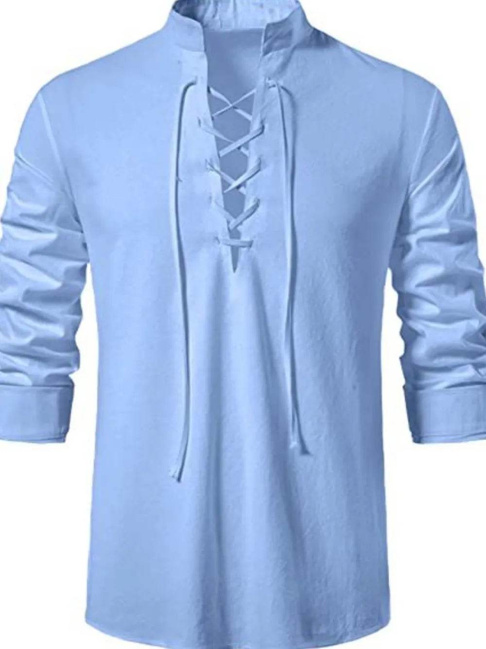 Men's Lace Up Long Sleeve Blouse - Tredona LLC