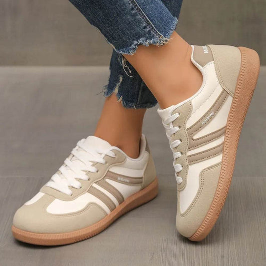 Contrast Lace Up Round Toe Sneakers - Tredona LLC