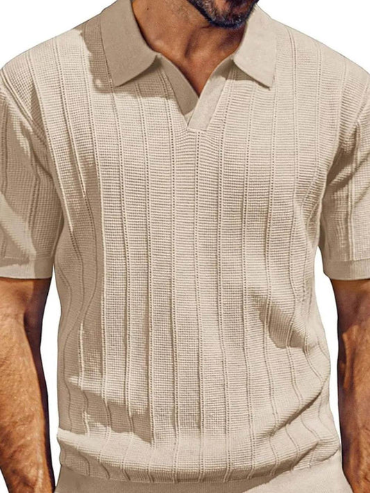 Men's Full Size Textured Collared Neck Short Sleeve Polo Plus Size - Tredona LLC