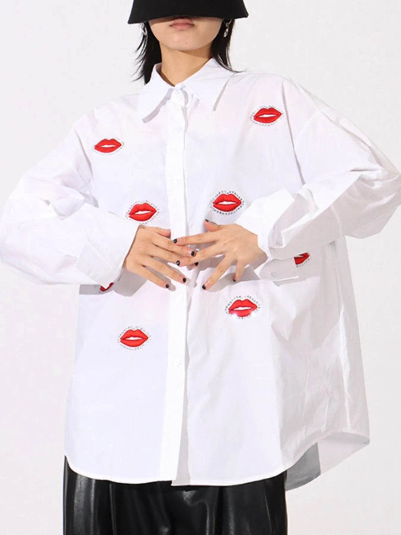 Lips Button Up Long Sleeve Shirt - Tredona LLC