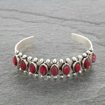 Artificial Turquoise Alloy Open Bracelet - Tredona LLC