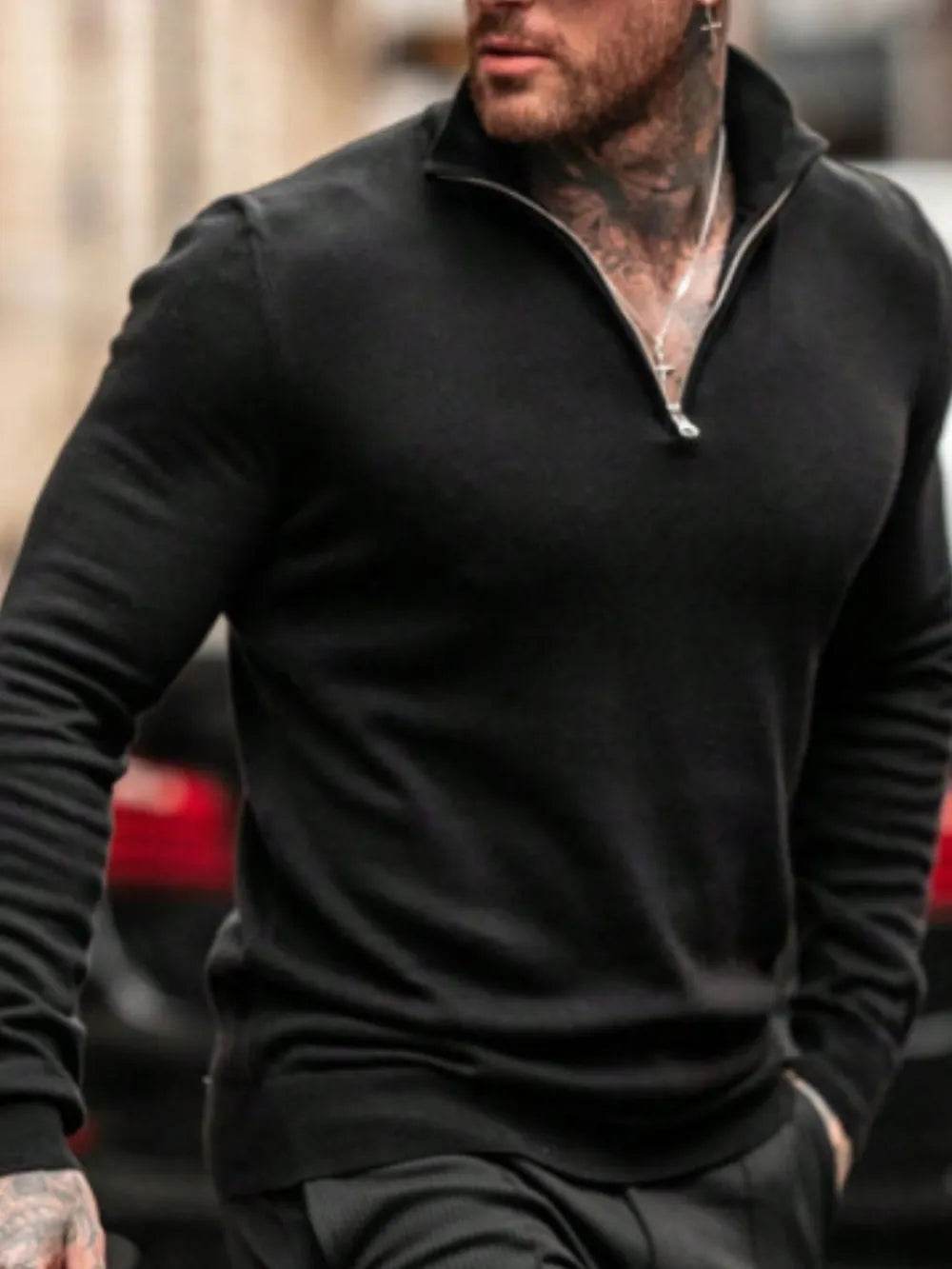 Men's Plus Size Quarter Zip Long Sleeve Sweater - Tredona LLC