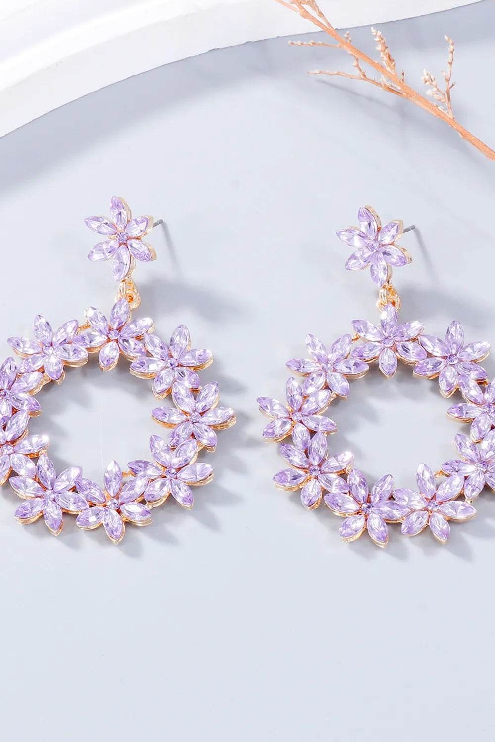 Rhinestone Flower Dangle Earrings - Tredona LLC