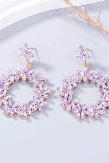 Rhinestone Flower Dangle Earrings - Tredona LLC