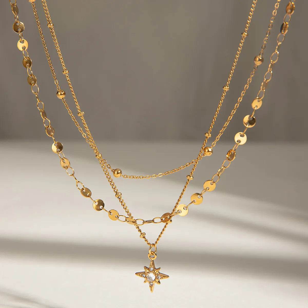 18K Gold-Plated Layered Star Pendant Necklace - Tredona LLC