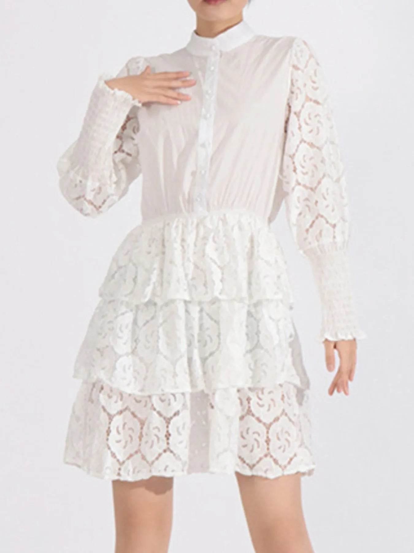 Full Size Lace Layered Long Sleeve Dress Plus Size - Tredona LLC