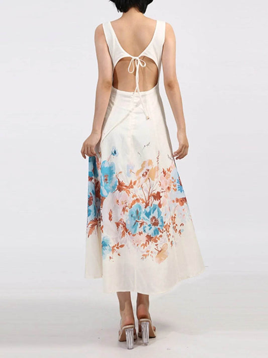 Cutout Back Printed Square Neck Dress - Tredona LLC