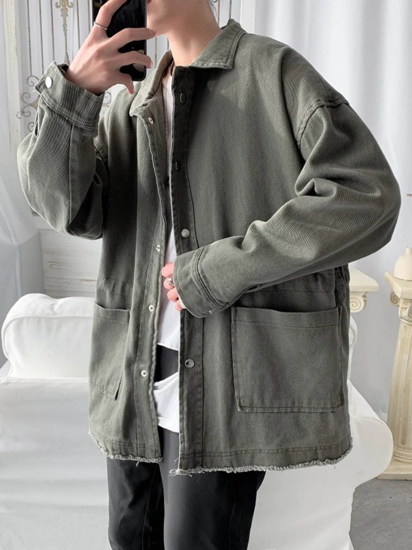 Men's Button Up Long Sleeve Jacket - Tredona LLC