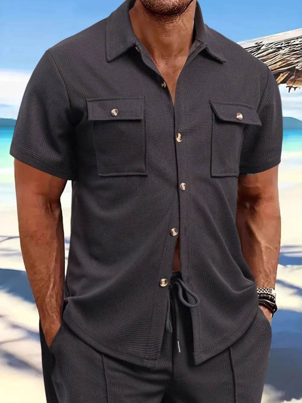 Men's Full Size Button Down Short Sleeve Shirt Plus Size - Tredona LLC