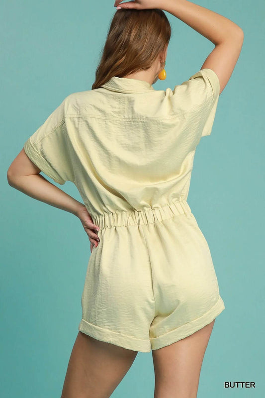 Umgee Button Down Charmeuse Romper - Tredona LLC